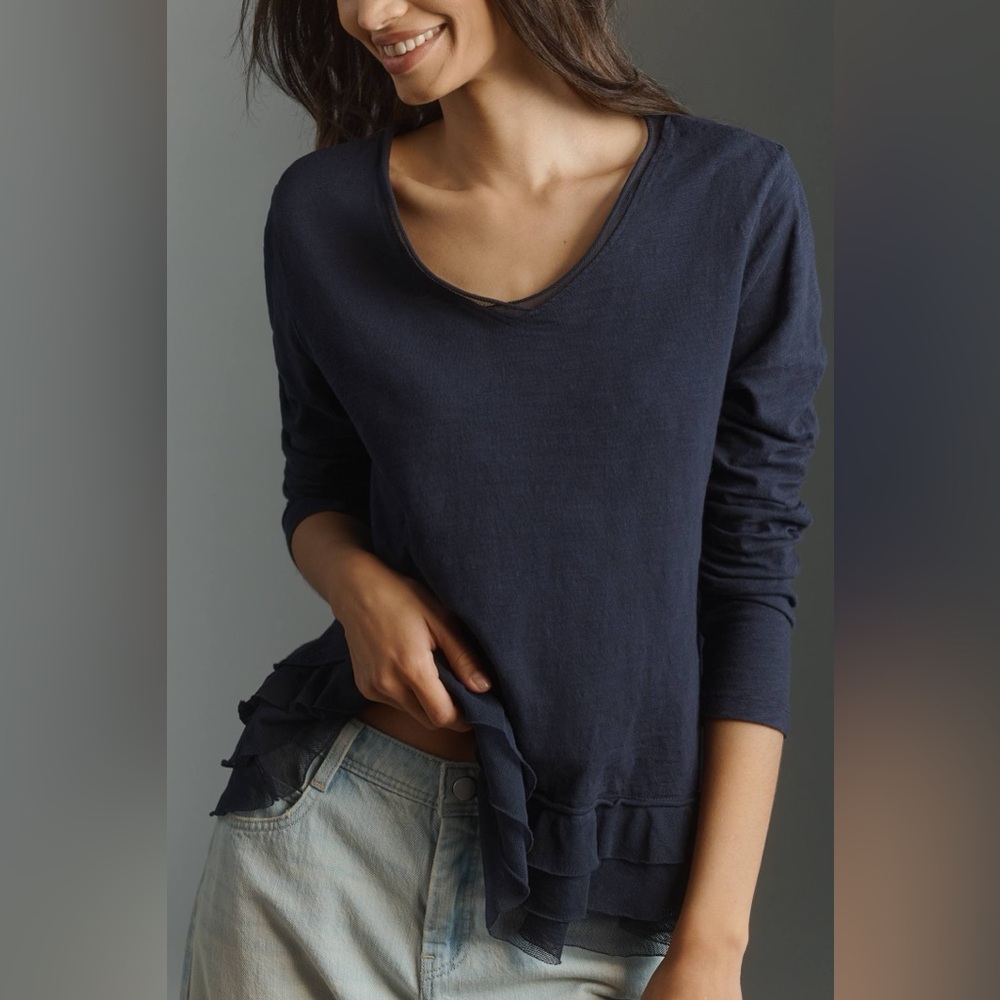 NWT Anthropologie Navy Long Sleeve Top